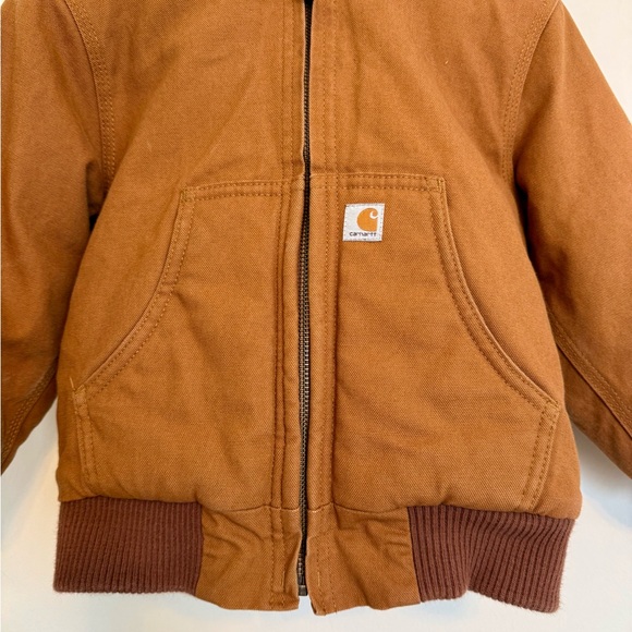 Carhartt Toddler Brown Hooded Canvas Jacket Coat 4T Quilted Lined - Picture 3 of 11